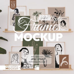 Gallery Wall Mockup Set, Multi-Frames Mock Up, Square and Vertical Wooden Frame