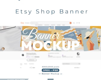 Etsy Shop Banner Mockup: with Multiple Paper Posters (PSD Template)