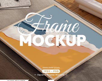 Wood Square Frame Mockup: 1x1 Ratio Poster Psd Template, Square Mock Up