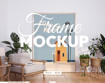 Mockup con rapporto 5x7, mockup per poster a stampa verticale, mockup con cornice in legno