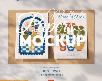 Maqueta de 2 papeles verticales, conjunto de maquetas de papel, plantilla PSD de maqueta de calendario