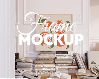 Square Frame Mockup: 1x1 Ratio Poster Psd Template, Wooden Frame