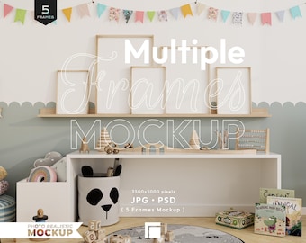 Nursery Frames Mockup: Vertical Kids Room Template (JPG, PSD)