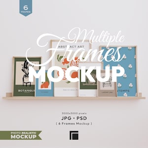 6 Frames Mockup: Gallery Wall Art Template, Vertical Print Poster Set (JPG, PSD)