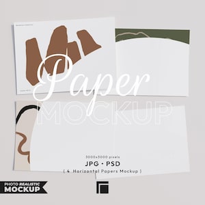 4 Horizontales Papier Mockup, Landschaft Papier Mockup, Liegendes Papier Mockup, PSD Photoshop Mockup Minimalistisch Modern, Blank Papier Mockup