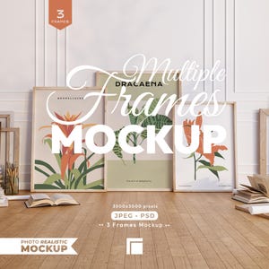 3 Rahmen Mockup, Rahmen Mock-Up Set, Mehrere Holzrahmen PSD Vorlage