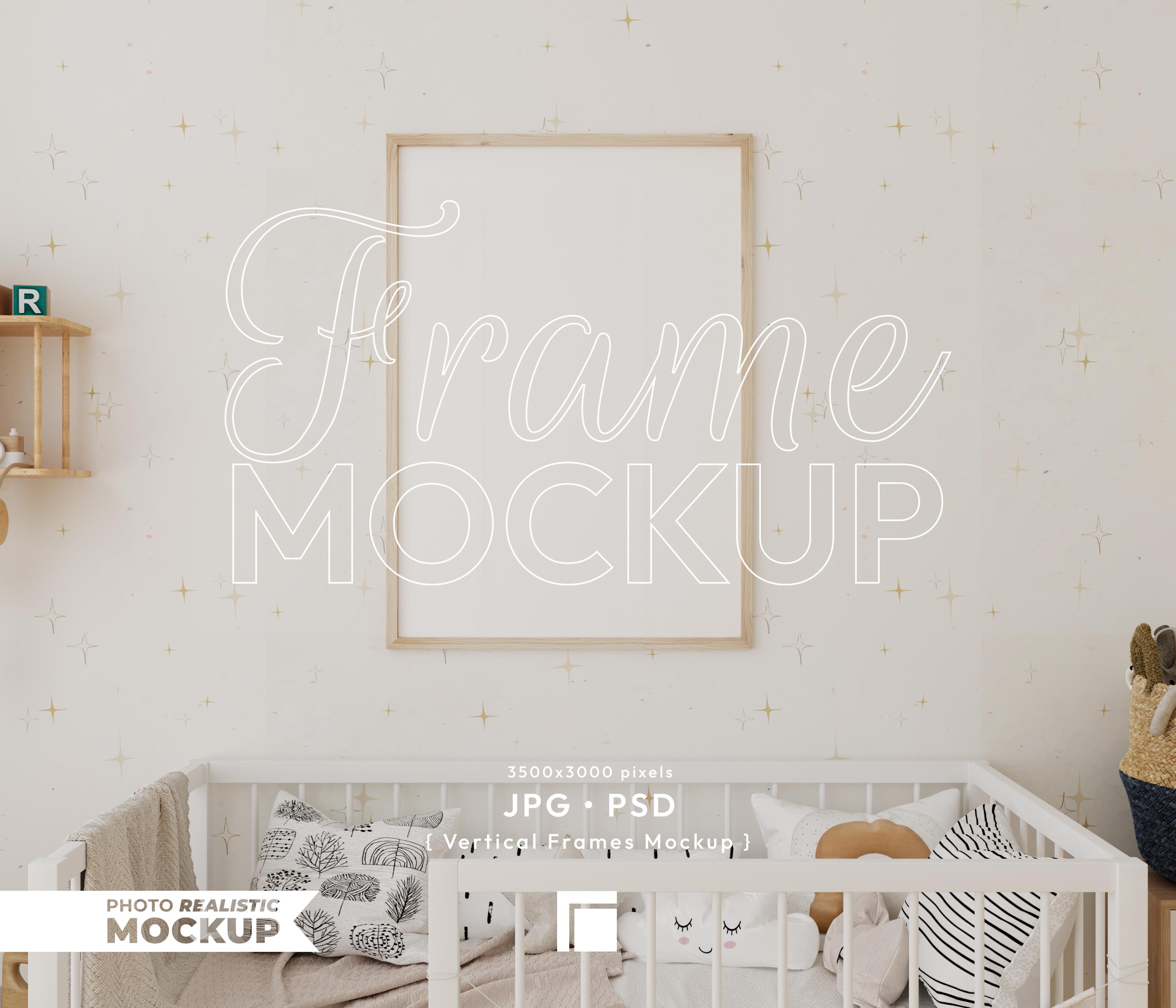 Vertical Frame Mockup: Modern Nursery Interior (JPG, PSD)