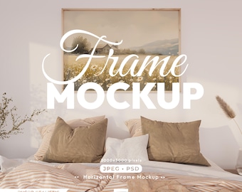 Horizontal Frame Mockup, Landscape Wooden Frame Psd Template