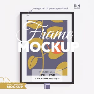 Maqueta de marco 3:4, Maqueta con relación de aspecto 3x4, Plantilla de marco negro 3x4, Plantilla de póster 3x4, Marco vertical para póster 3x4, Plantilla PSD de marco vertical