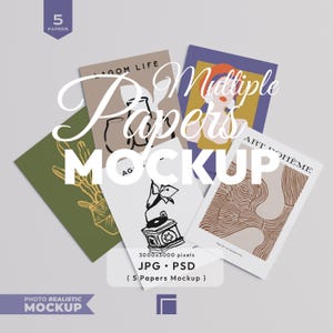 5 Papers Mockup, Five-Piece Paper Mockup Set (JPG, PSD Files)