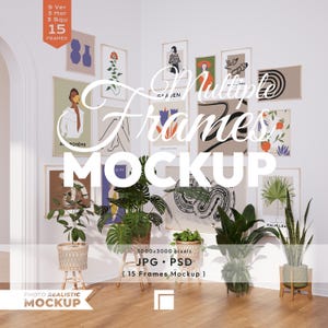 Gallery Wall Mockup Set, Multi-Frames Mock Up, Square, Vertical, Horizontal Wooden Frames