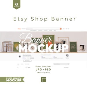 Etsy Shop Banner Mockup with Wooden Frames, Editable Banner Psd Template