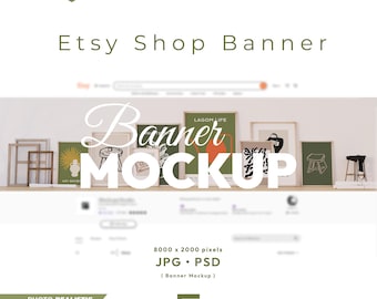 Etsy Shop Banner Mockup with Wooden Frames, Editable Banner Psd Template