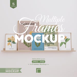 5 Frames Mockup: Gallery Wall Art Psd Template, Vertical Print Poster Set
