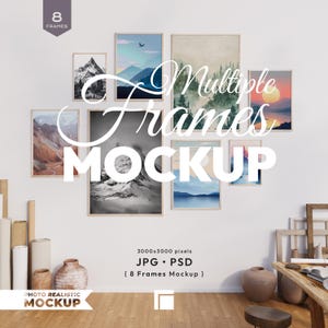 8 Vertical Frames Mockup, Frame Mock Up Set, Wooden Frame