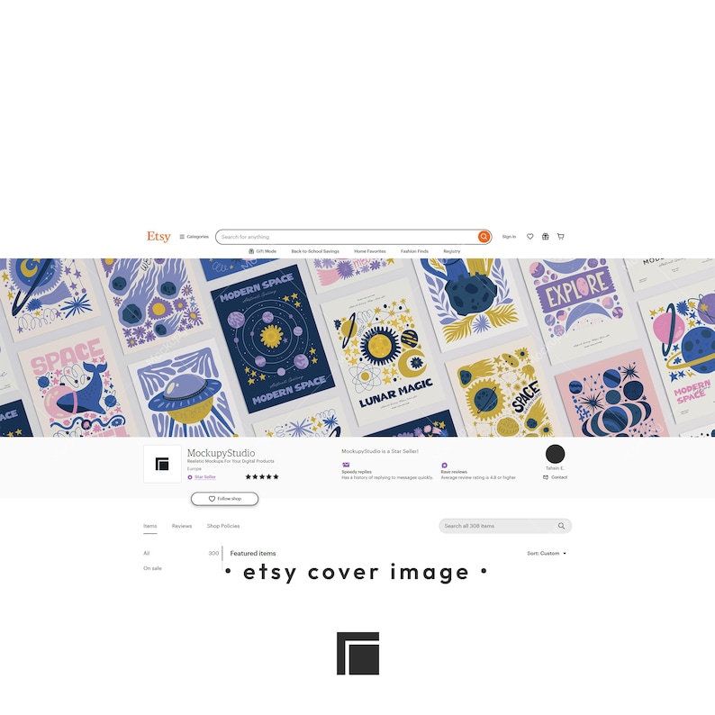 Etsy Shop Banner Mockup: with Multiple Paper Posters (PSD Template) image 3