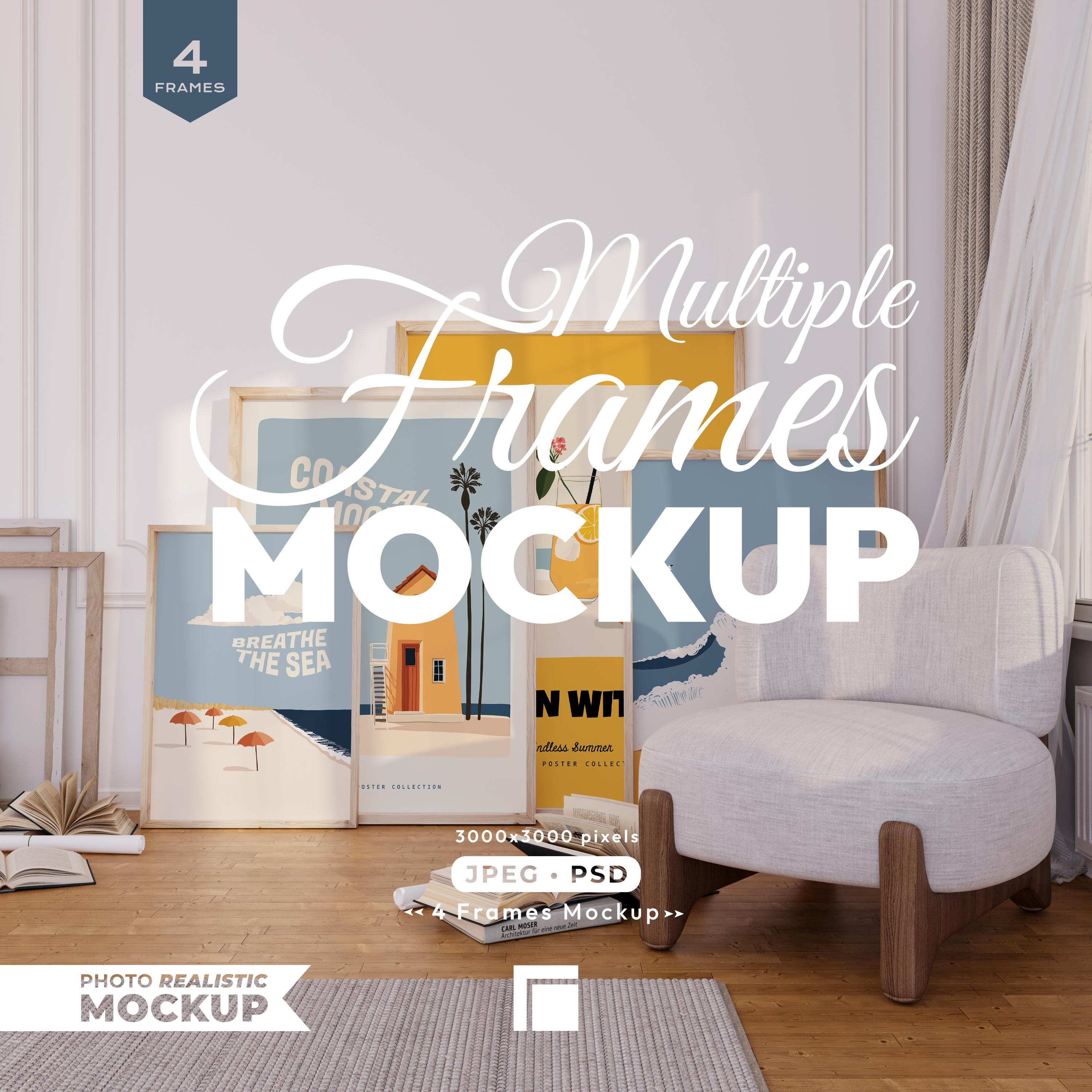 4 Vertikale Rahmen Mockup, Rahmen Mock Up Set, Mehrere Holzrahmen PSD Vorlage