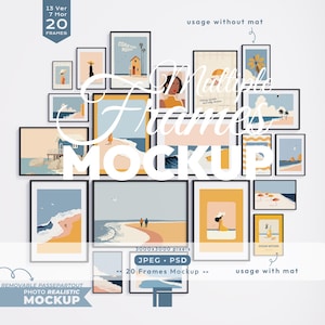 20 Frames Mockup, Eclectic Gallery Wall Art Mock Up Set, Multiple Black Frames