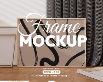 Horizontal Frame Mockup, Landscape Mock Up, Print Poster Template, Wooden Frame