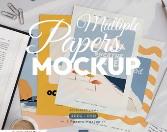 4 Papers Mockup, Vertical Paper Mockup Set, Print Poster Psd Template