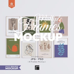 8 Frames Mockup: Vertical Gallery Wall Art Template (JPG, PSD)