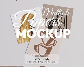 3 Square Papers Mockup, Square Poster Psd Template, Close-Up Paper Mock Up Set