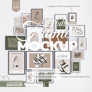 20 Frames Mockup,, Eclectic Gallery Wall Art Mock Up Set, Multiple Black Frames