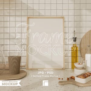Frame in the Kitchen Mockup, Kitchen Mockup Frame, Realistic Mockup, Kitchen Scene Mock Up, Poster Mock Up Frame Kitchen