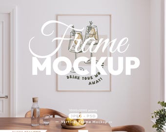 Food Wall Art Psd Template, Dining Room Mockup,  Wooden Frame