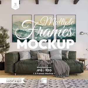 3 Vertical Frames Mockup, Living Room Frame Mock Up Set, Black Frame Psd Template