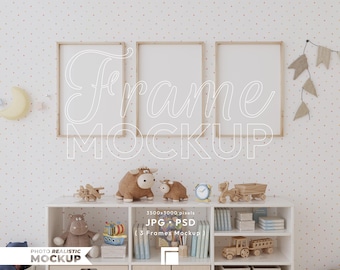 Nursery Frame Mockup: Vertical Portrait, Modern Kids Room (JPG, PSD)
