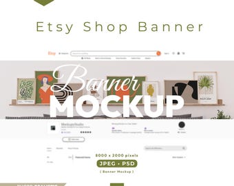 Mockup voor Etsy Shop-banner met houten lijsten, bewerkbare psd-bannersjabloon