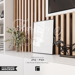 Black Vertical Frame Mockup: DIN A4 Photo Realistic Mockup (PSD, JPG)