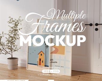 2 Vertical Frames Mock Up, Wood Frame Mockup Set