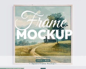 Square Frame Mockup, 1x1 Ratio Poster Psd Template, Wooden Square Mock Up