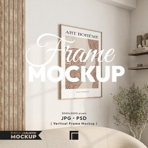 Vertical Frame Mockup: Wooden Poster Template (JPG, PSD)