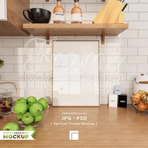 Kitchen Frame Mockup, Modern Digital Mockup, Black Frame Mockup, Simple Vertical Frame Template, Food Wall Art PSD Template