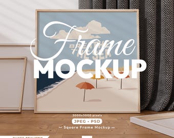 Square Frame Mockup, 1x1 Ratio Psd Template, Square Wooden Mock Up