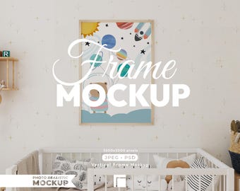 Kinderzimmer Rahmen Mockup, Print Poster Psd Vorlage DIN A Aspekt, Holzrahmen MockUp