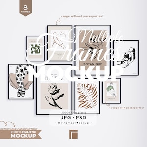 8 Frames Mockup, Gallery Wall Art Mock Up Set, Multiple Black Frames
