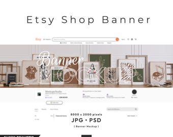 Etsy Shop Banner Mockup: Wood Frame on Floor (PSD Template)