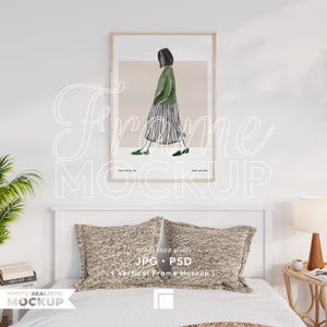 Vertical Frame Mockup, Print Poster Template, Vertical Mockup, Wooden Mockup Frame, Wood Mock Up, Digital Frame Mockup, Bedroom Mockup