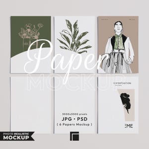 Maqueta de 6 papeles, maqueta de póster de impresión vertical, maqueta de papel con relación DIN A, maqueta de marco tumbado, plantilla de póster de impresión, juego de 6 maquetas de papel