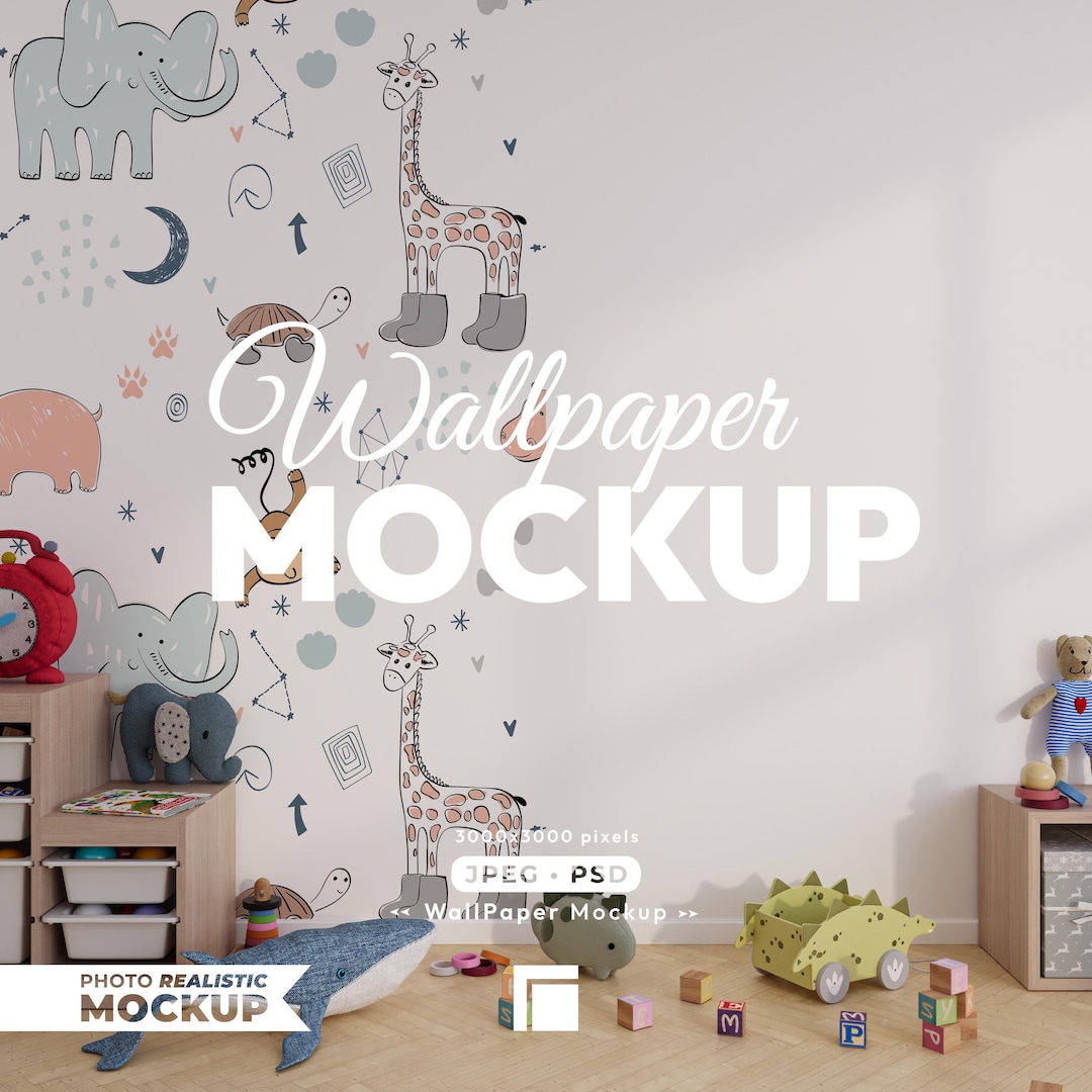 Nursery Wallpaper Mockup, Psd Template: Kid Room Wall Art Mock Up - Etsy