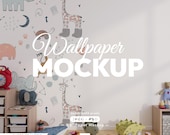 Nursery Wallpaper Mockup, Psd Template: Kid Room Wall Art Mock Up