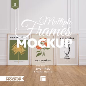 3 Vertical Frames Mockup, Gallery Wall Art Mockup Set, Wooden Frame