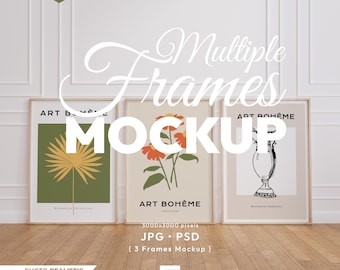 3 Vertical Frames Mockup, Gallery Wall Art Mockup Set, Wooden Frame