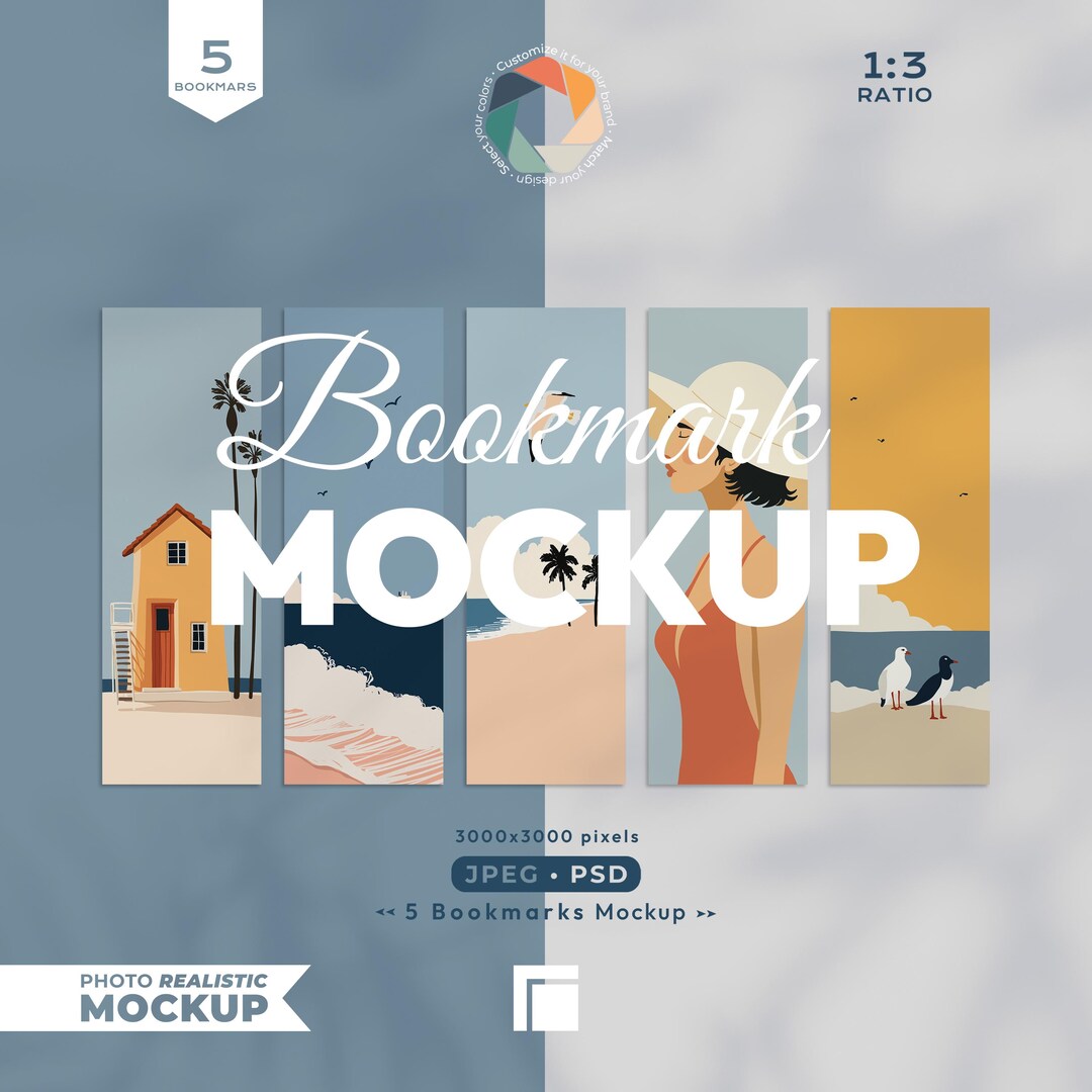 5 Bookmarks Mockup, Printable Bookmark Mock Up, Psd Template Smart ...