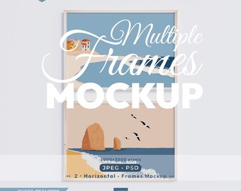 2 Horizontal Frames Mockup, Frame Mock Up Set, Wood Frame Psd