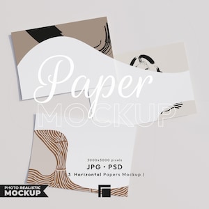 3 Horizontales Papier Mockup, Landschaft Papier Mockup, Liegendes Papier Mockup, PSD Photoshop Mockup Minimalistisch Modern, Blank Papier Mockup